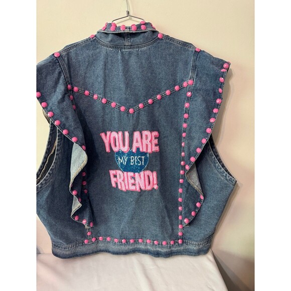 LC LIZETTE COLLECTION DENIM VEST YOU ARE MY BEST FRIEND size large rare find - Picture 2 of 9